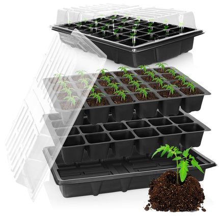 com-four® 8-piece cultivation set, set with water trays, greenhouse lid, and pot plates with 96 cells for growing plants indoors (8-piece - cultivation set 38x25cm)