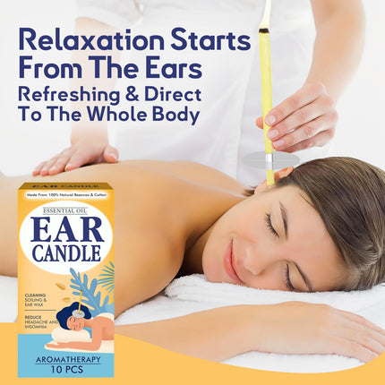 Ear candles, ear candles for cleaning earwax, 10 pcs, natural and non-toxic cylinder with safety filter, protective discs and cotton swabs