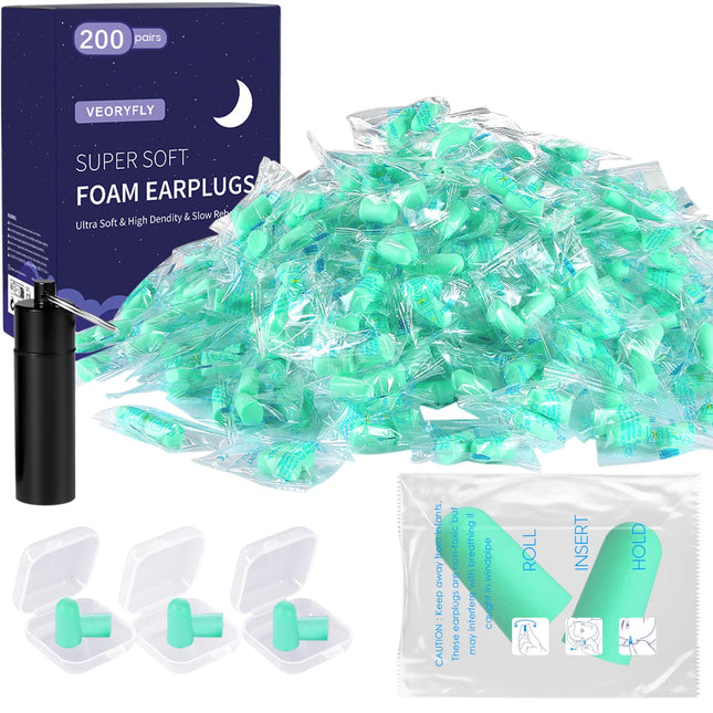 200 Pairs Earplugs, Earplugs for Sleeping, Soft Disposable Noise-Cancelling Hearing Protection Plugs, 38 dB SNR for Sleeping, Automotive Industry, Construction Industry, Mining