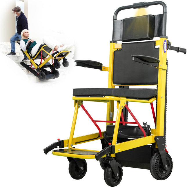 VOCIC AY04 Electric Stair Climber Wheelchair Foldable up to 220KG with Rubber Track, Electric Stair Assistance Wheelchairs, Stair Lift Medical Stretcher with LED Light for Seniors, Yellow