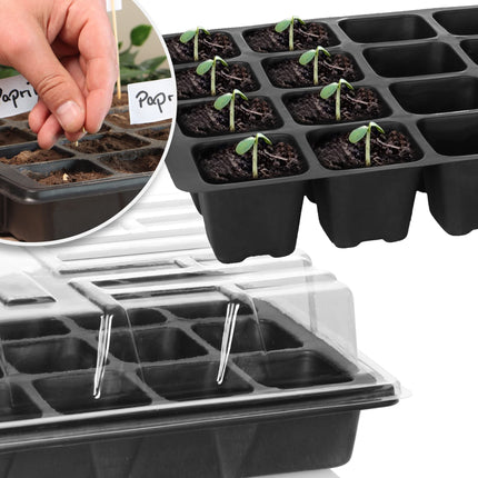 com-four® 8-piece cultivation set, set with water trays, greenhouse lid, and pot plates with 96 cells for growing plants indoors (8-piece - cultivation set 38x25cm)