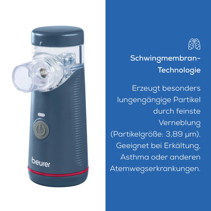 Beurer IH 49 inhaler, portable inhalation device for children and adults, for colds, asthma and other respiratory diseases, rechargeable battery, particularly quiet