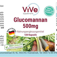 Glucomannan 500mg - 120 vegan capsules from konjac root extract - natural bulking agent, fiber | Quality from Germany by ViVe Supplements