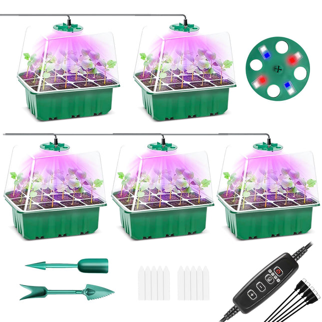 New time-controlled 5-piece mini greenhouse cultivation kit, with timing controller, adjustable brightness, full spectrum, indoor greenhouse cultivation box with lid and ventilation, 12 labels, 2 tools