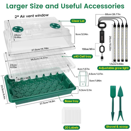 MQFORU 2 Packs Indoor Greenhouse Propagator with Plant Lamp, 80 Cells Mini Greenhouse Propagation Set with Timing Controller Adjustable Brightness, for Plant Growth and Seed Germination