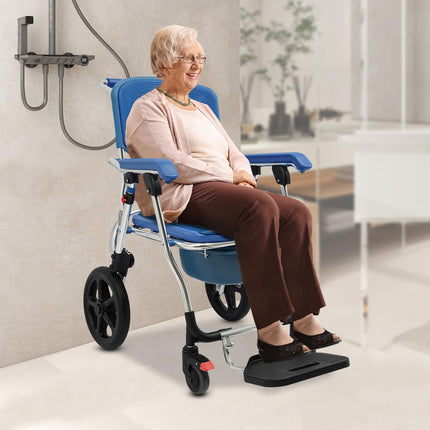 HuKaiL Commode Chair with Wheels, Mobile Toilet Stool for Adults with Built-in Bucket and Adjustable Armrests, Shower Chair Commode Chair 125Kg Load Capacity for Patients Seniors Disabled