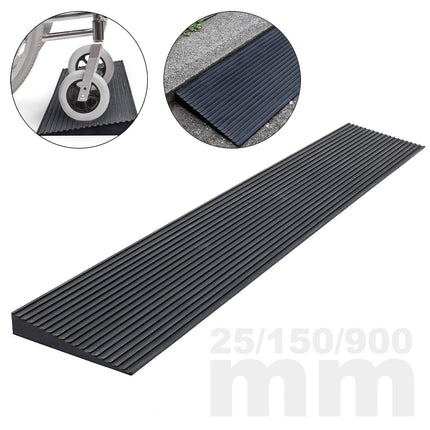 Wiltec door threshold ramp 900x150x25 mm for wheelchair &amp; rollator, black, wheelchair ramp made of solid rubber, non-slip surface, curb ramp can be shortened