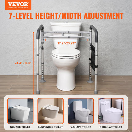 VEVOR Toilet Safety Railing Standing Aid Toilet 136 kg Toilet Seat with Non-Slip Handles, Toilet Handrails with Reinforced Aluminum Alloy Tube, for Pregnant Injured