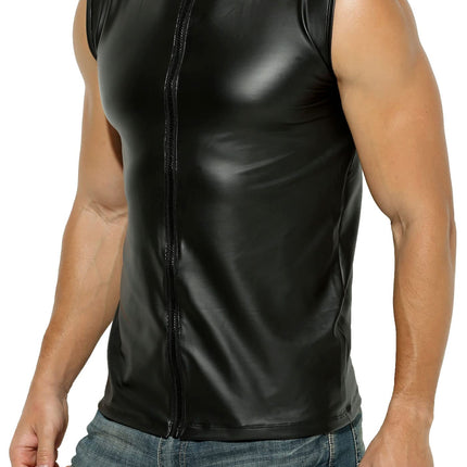 Latex-like men's top - faux leather top with zipper - size XL
