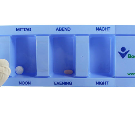 Medi-Inn medication dispenser with 4 compartments, blue standard, 10 pieces, tablet box for one day, pill box, daily dispenser