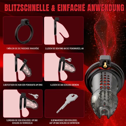 Chastity Cage for Men Made of Resin &amp; Premium Silicone with 6 Penis Rings - Ultralight &amp; Invisible for SM Fetish, Sex Toy Bondage, and Abstinence | Cock Cage (M)