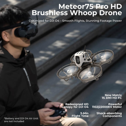 BETAFPV Meteor75 Pro Brushless Quadcopter with Matrix 1S ​​3IN1 HD FC, 1102 22000KV Motor, 45mm 3-Blade Props Compatible with O4 Air Unit for FPV Filmmaking Enthusiasts Flights Indoor Outdoor - PNP