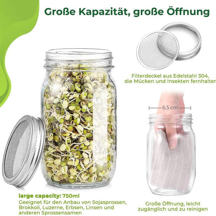 ecooe sprouting jar, set of 1 sprouting jars for sprouting jars with 1 water bowl, 1 filter mesh cover made of 304 stainless steel and 1 stand