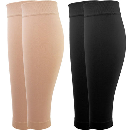 2 Pairs of Calf Medical Compression Stockings for Men &amp; Women 20-30 mmHg, Class 2, Calf Support, Graduated Support Stockings for Varicose Veins, Edema, Flight Sports (Black+Beige, L)