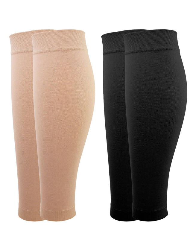 2 Pairs of Calf Medical Compression Stockings for Men &amp; Women 20-30 mmHg, Class 2, Calf Support, Graduated Support Stockings for Varicose Veins, Edema, Flight Sports (Black+Beige, L)