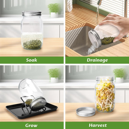 UCAMP Sprouting Jar, Set of 2, Sprouting Jar for Sprouts, Germination Container for Growing Soy Sprouts, Cultivation Kit for Delicious Fresh Soy Sprouts, Seedlings, Microgreens
