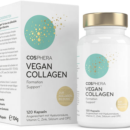 COSPHERA® Collagen Formation Hyaluron 120 Capsules vegan with Vitamin C, Biotin, OPC, Zinc &amp; Copper high dose - Vollagen® for the formation of collagen capsules 100% plant-based
