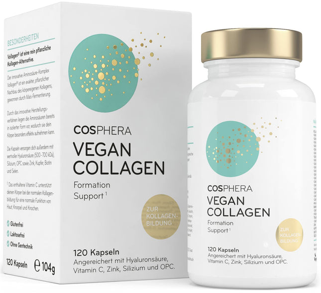 COSPHERA® Collagen Formation Hyaluron 120 Capsules vegan with Vitamin C, Biotin, OPC, Zinc &amp; Copper high dose - Vollagen® for the formation of collagen capsules 100% plant-based