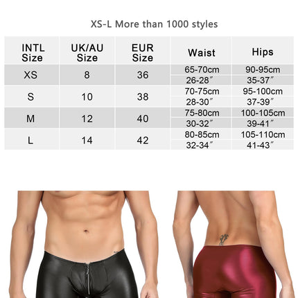 ohyeahlady Wetlook Men's Sexy Lingerie Erotic Briefs for Men Sissy Panties Gay Underwear Underpants Faux Leather Large Sizes Sexy Lingerie Underwear String Thong Leather Shorts Blue L