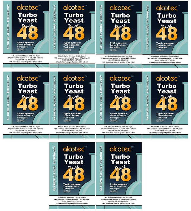 Alcotec 10x Turbo Yeast 48h Dual, up to 21% alcohol (10 packs)