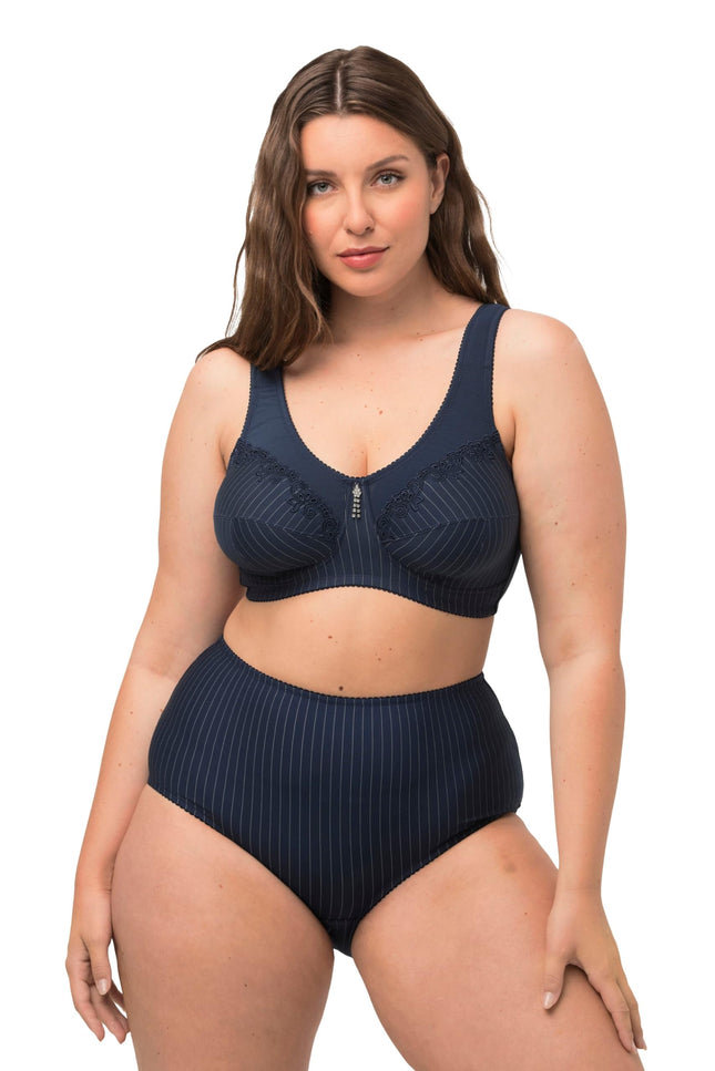 Ulla Popken Women's Support Bra, Non-Wired, Rhinestone Pendant, Cup C - G BRA, Midnight Blue, 105C