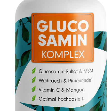 Glucosamine Complex High Dose, 120 Capsules, High-quality matrix with glucosamine, frankincense, MSM, pine bark, manganese and natural vitamin C from rosehip extract, optimally high dosage, one-month supply