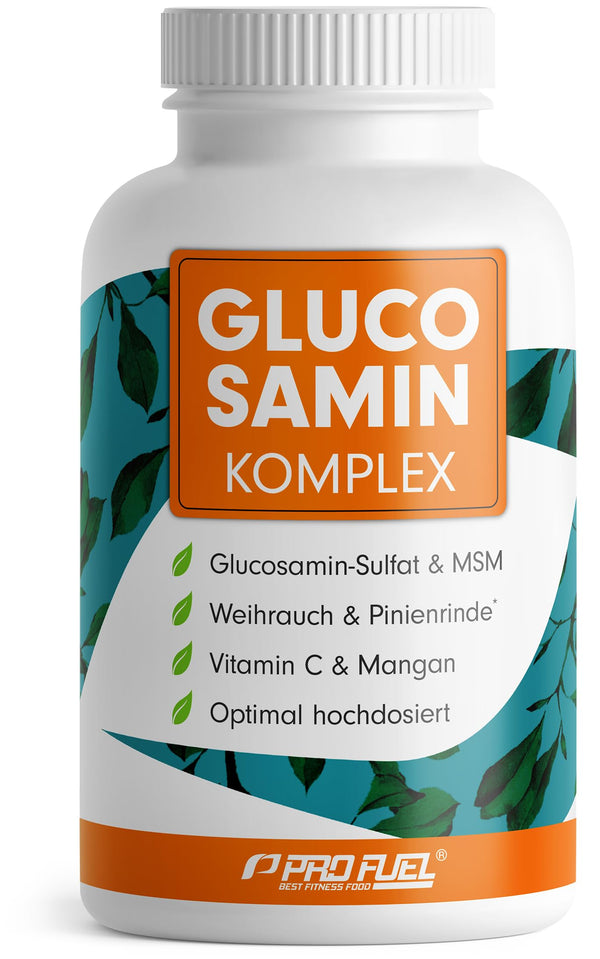 Glucosamine Complex High Dose, 120 Capsules, High-quality matrix with glucosamine, frankincense, MSM, pine bark, manganese and natural vitamin C from rosehip extract, optimally high dosage, one-month supply