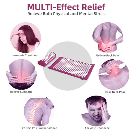 Acupressure set, acupressure mat with pillow for neck and back pain, magnetic field therapy and acupressure with a carrying bag, acupressure massage mat ideal for women and men