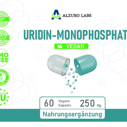 Alzuro Labs Uridine Monophosphate | 250 mg | 60 Vegan Capsules | High-Dose Brain, Memory &amp; Nervous System Support | 2-Month Supply | Laboratory-Tested GMP-Certified Dietary Supplement