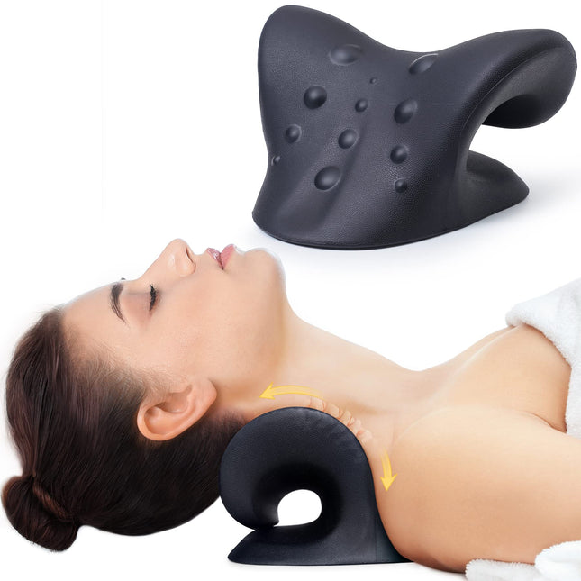 Cozyhealth Neck and Shoulder Massager, Neck Stretcher for Neck Pain Relief, Neck Stretcher Chiropractic Pillow for Cervical Spine Relaxation Pillow Neck (Black)