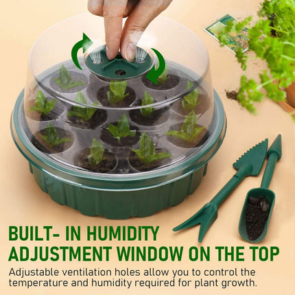 Indoor greenhouse cultivation box, 3 pieces 39 cells, mini greenhouse cultivation set, cultivation tray with cover, greenhouse plastic cultivation trays, with 5 small gardening tools + 30 plant labels (black)