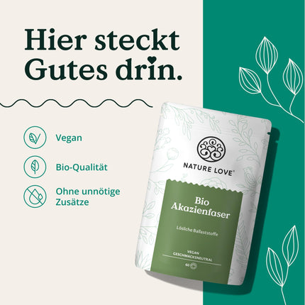 NATURE LOVE® Organic Acacia Fiber Powder – 360 grams – 80% fiber, soluble, tasteless &amp; versatile – 60 servings – vegan, laboratory-tested &amp; produced in Germany