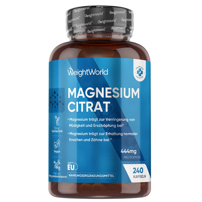 Magnesium Citrate Buffered - 240 Vegan Capsules - 444mg Elemental Magnesium per Serving - 4 Month Supply - Magnesium Citrate Capsules - Alternative to Tablets or Powder - by WeightWorld