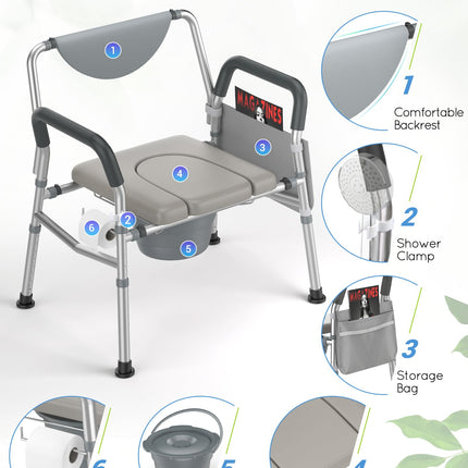 Hybodies Heavy Duty Bariatric Commode, 4-in-1 Portable Bedside Commode or Over-Toilet Chair, Extra Wide | Height Adjustable | Easy to Clean, Handicap Commode Chair for Elderly with