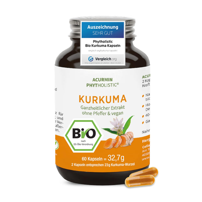 Strongest organic turmeric capsules | approx. 15,000 mg turmeric powder per daily dose | highest curcumin content | 40 times bioavailable | no pepper | high-dose turmeric capsules | vegan &amp; highly digestible