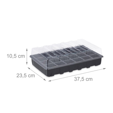 Relaxdays indoor greenhouse, set of 3, mini greenhouse for windowsill, 24 compartments each, growing tray with lid, black, plastic