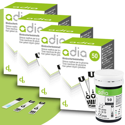 adia blood glucose test strips, 200 strips, value pack for blood glucose control in diabetes (sugar disease), for the adia blood glucose meter (not included here)