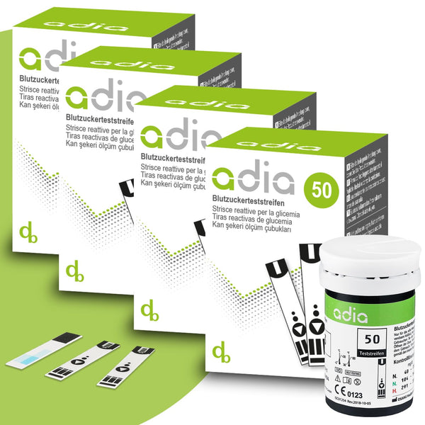 adia blood glucose test strips, 200 strips, value pack for blood glucose control in diabetes (sugar disease), for the adia blood glucose meter (not included here)