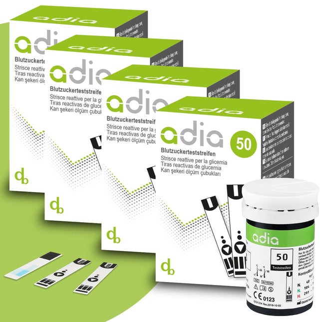 adia blood glucose test strips, 200 strips, value pack for blood glucose control in diabetes (sugar disease), for the adia blood glucose meter (not included here)