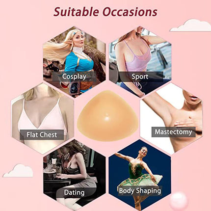 DFGGE Self-adhesive Triangle Breast Prosthesis Cup AA- F Silicone Breast Forms 200-1200G Reusable Fake Breast For Crossdresser Transgender Mastectomy, Nude, B~cup（400g/pair）