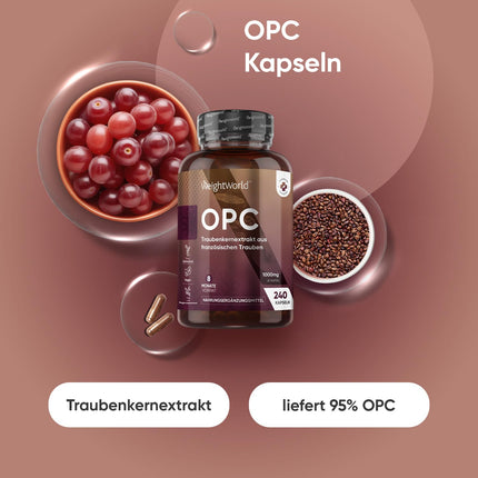 OPC Grape Seed Extract - 240 Capsules - 1000mg Extract per Capsule - 8 Month Supply - 95% OPC - From French Grapes - WeightWorld