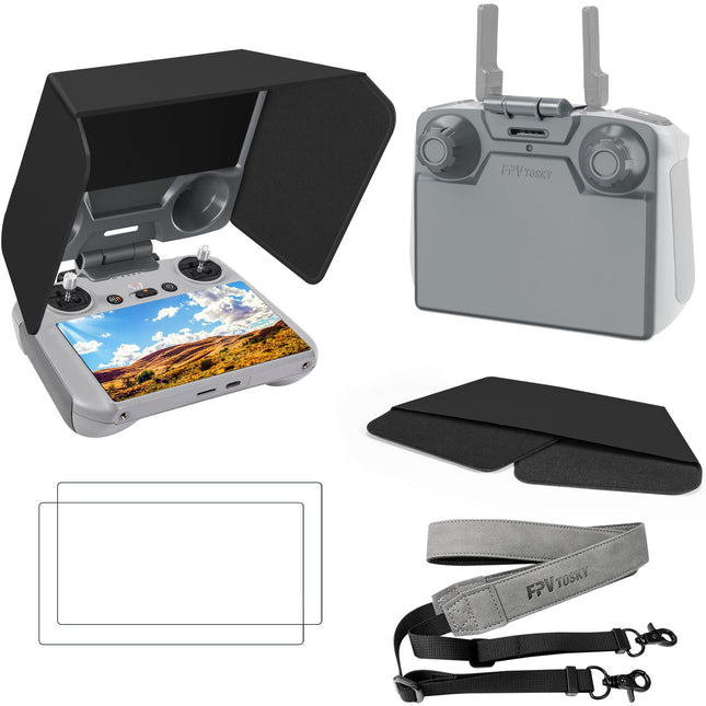 FPVtosky Mini 4 pro RC 2 Magnetic Sunshade I Joystick Protector I Screen Protector - 3 in 1 RC-2 Remote Control Accessory for DJI Mini 4 Pro/Air 3/Flip, Full Shading (RC-2 Sunshade Set)