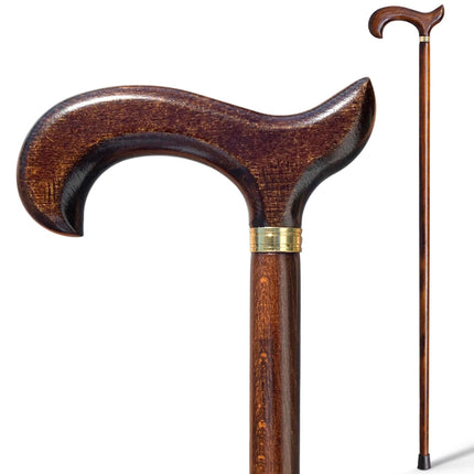 Walking stick walking aid walking stick beech derby handle gold-colored decorative band rubber capsule color dark brown length selectable load capacity up to 100kg weight approx. 330g for more walking security