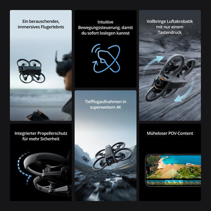 DJI Avata 2 Fly More Combo (3 batteries), FPV drone with 4K camera, 69 minutes max. flight time, acrobatics at the touch of a button, camera drone with Goggles 3 and RC Motion 3, with propeller guards