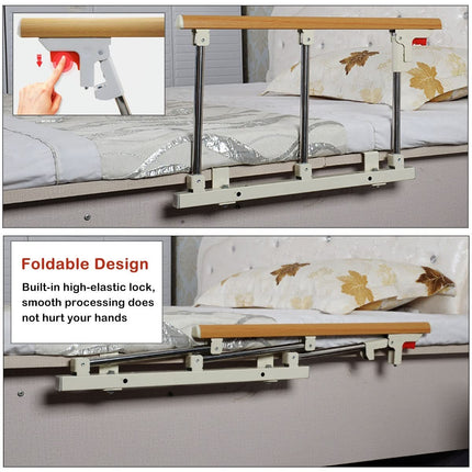 Gdmokle Bed Rail for Elderly Adults, Foldable Bed Guard Rail Safety Railing, Sturdy Metal Guard Assist Handle for Hospital Home Care, 70x40cm (Wood Color)