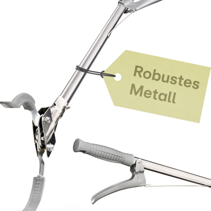 Praknu metal trash tongs - Stable and robust trash grabber 95cm - Ideal for home and garden - Ergonomic handle - No bending necessary