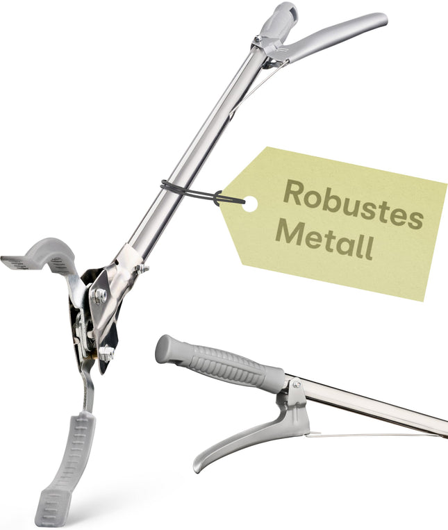 Praknu metal trash tongs - Stable and robust trash grabber 95cm - Ideal for home and garden - Ergonomic handle - No bending necessary