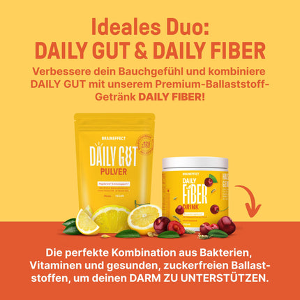 BRAINEFFECT DAILY GUT - Delicious bacterial strain drink powder with fiber and vitamins B6 + B12