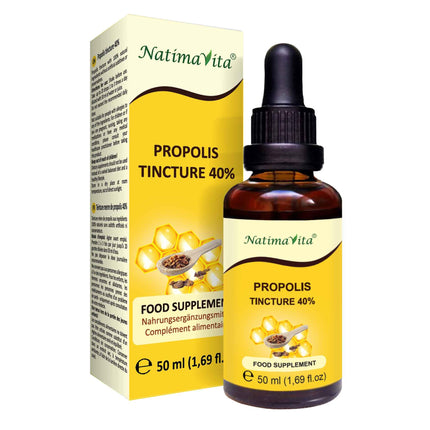 Propolis Tincture 40% - 50 ml - Pure High-Dose Drops - 100% Natural Extract - Immune System Support - Practical Pipette - NatimaVita