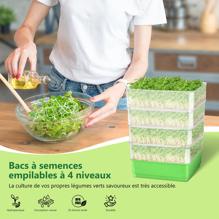WYWY.Wide Seed Germination Kit, 4-Tier Bean Sprouting Kit, Stackable Microorganism Culture Trays for Beans, Alfalfa, and Wheatgrass